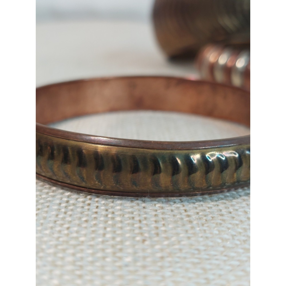 Vintage 1970s Bangle Bracelet Lot Stack Copper Brass Bohemian Coastal Cowgirl - Picture 12 of 16